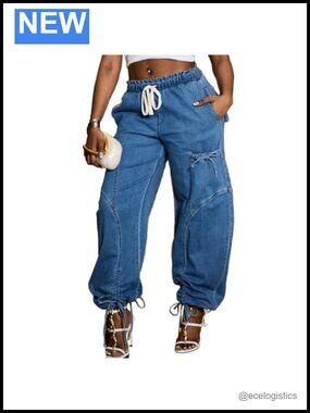 Women's Wide Leg Baggy Jeans Plus Size High Waisted Stretchy Denim Pants